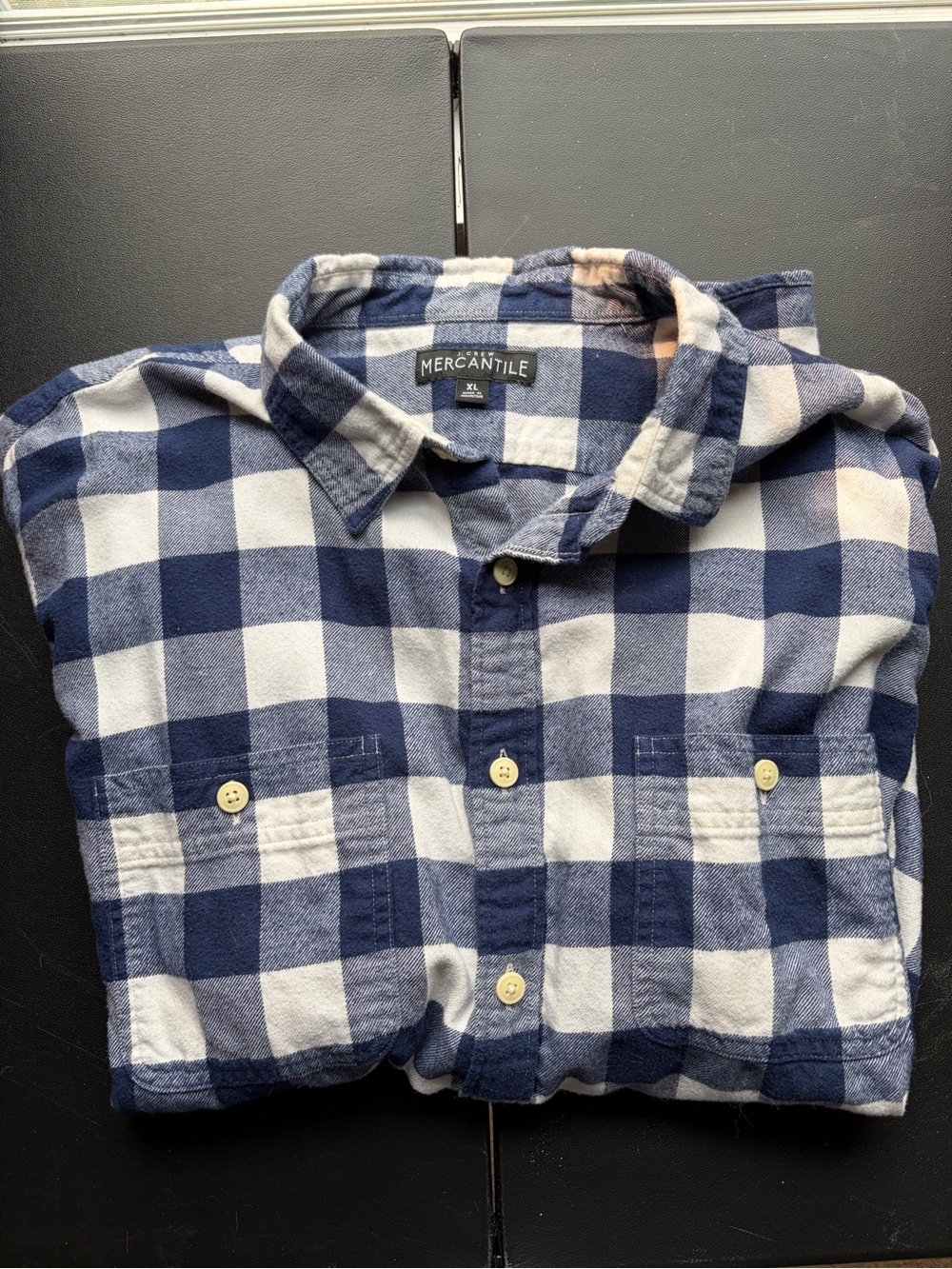 J Crew Mercantile Men’s Navy & White Check Flannel Shirt
